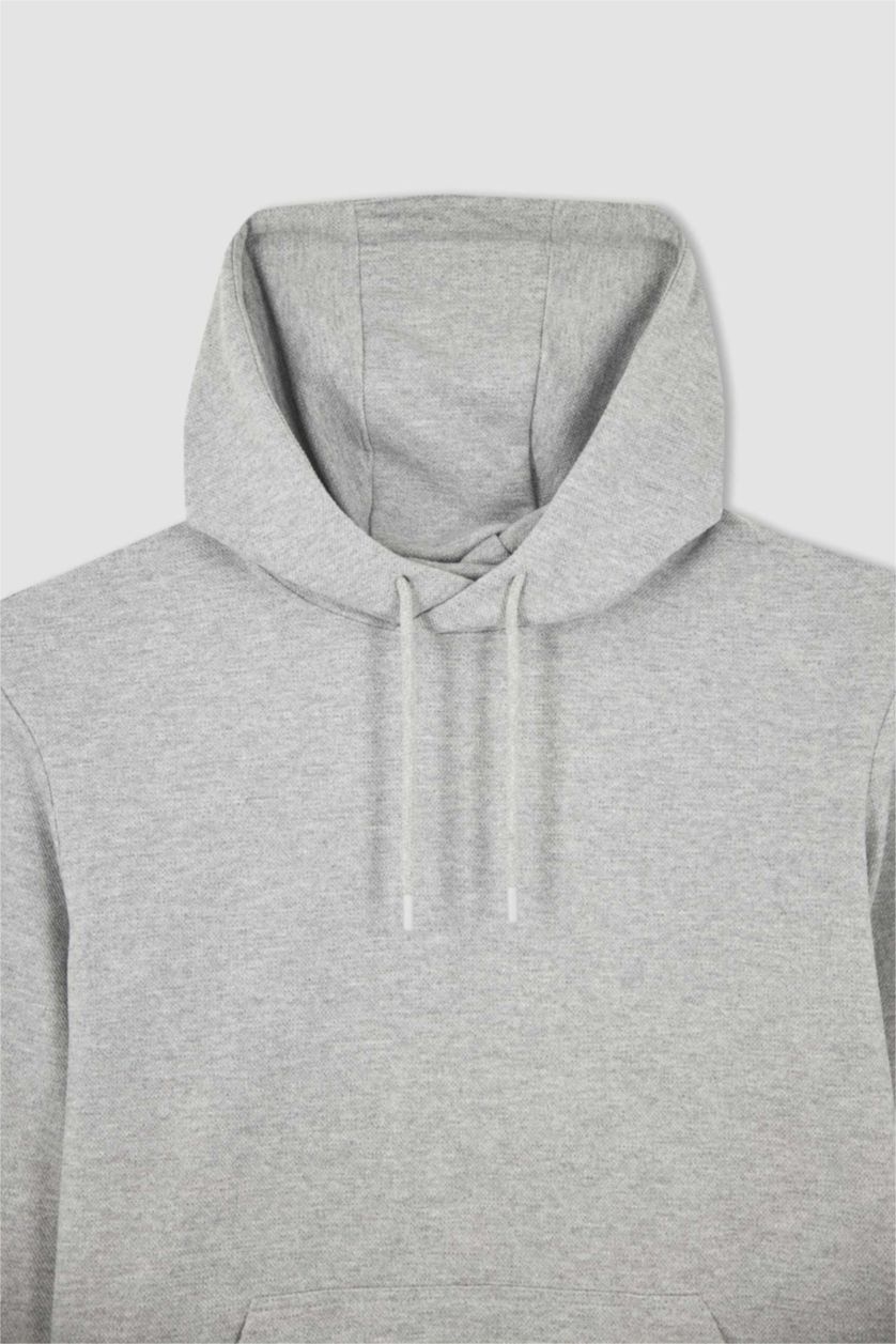 Мужчины Серый меланж Свитшот стандартного кроя с капюшоном с карманом кенгуру