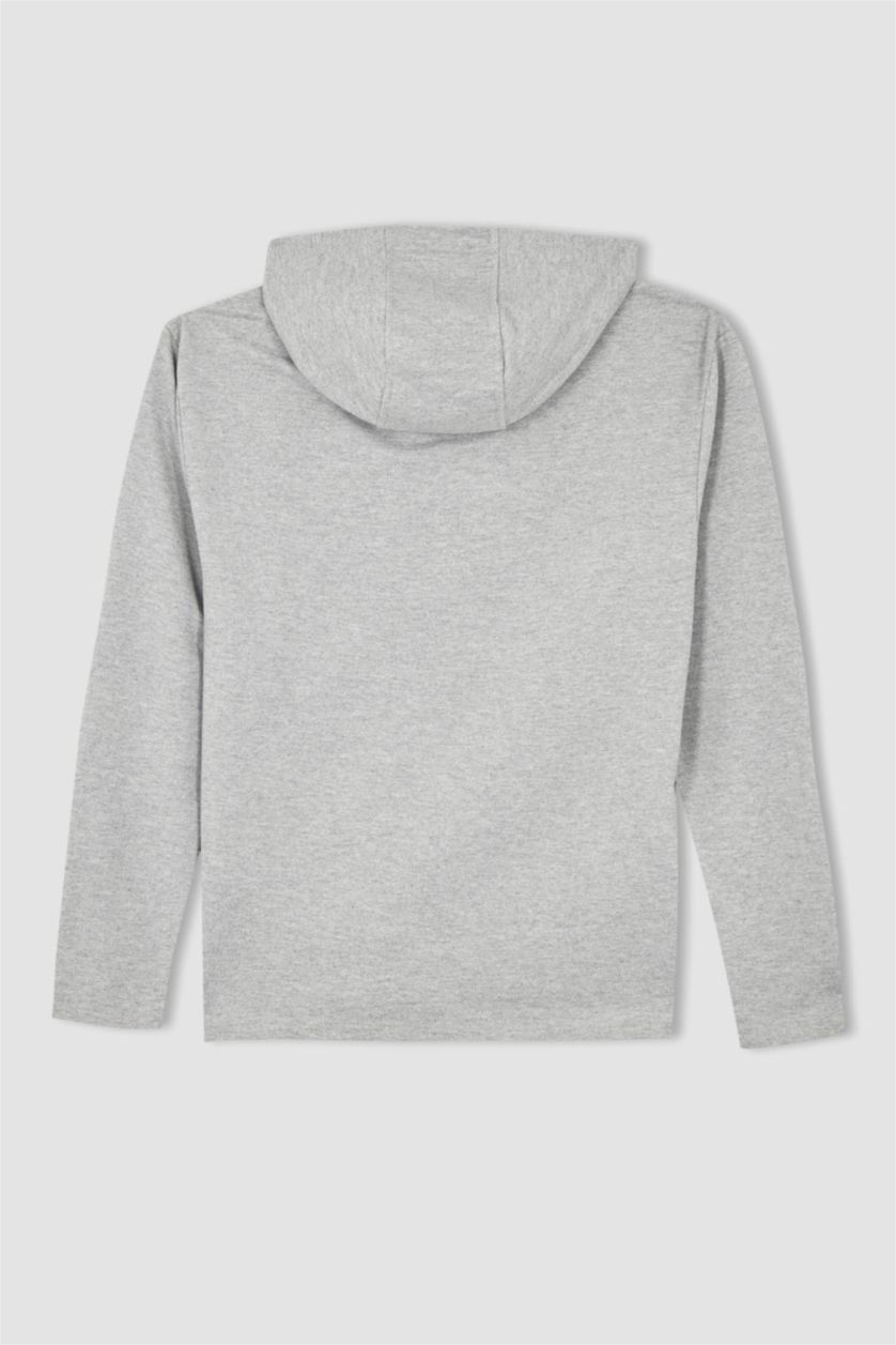 Мужчины Серый меланж Свитшот стандартного кроя с капюшоном с карманом кенгуру