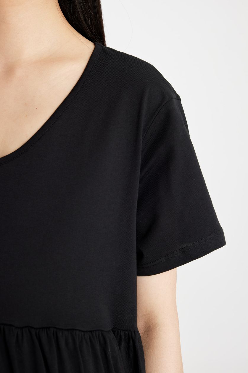 Kadın Siyah Regular Fıt Kısa Kollu Kısa Boy Hamile Elbise