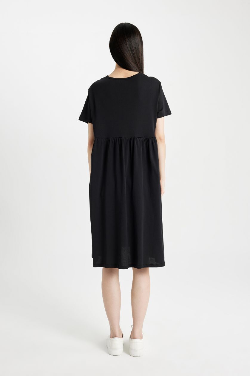 Kadın Siyah Regular Fıt Kısa Kollu Kısa Boy Hamile Elbise