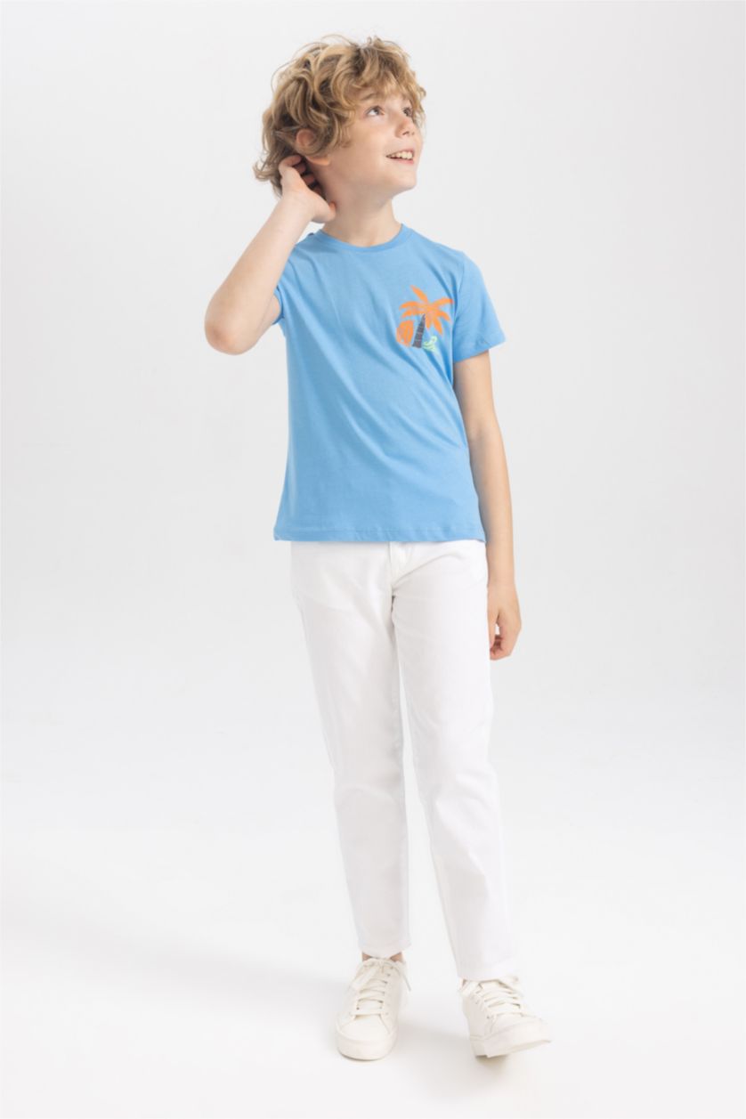 أولادي أزرق تي شيرت قطن اولادي بقصة عادية وياقة دائرية