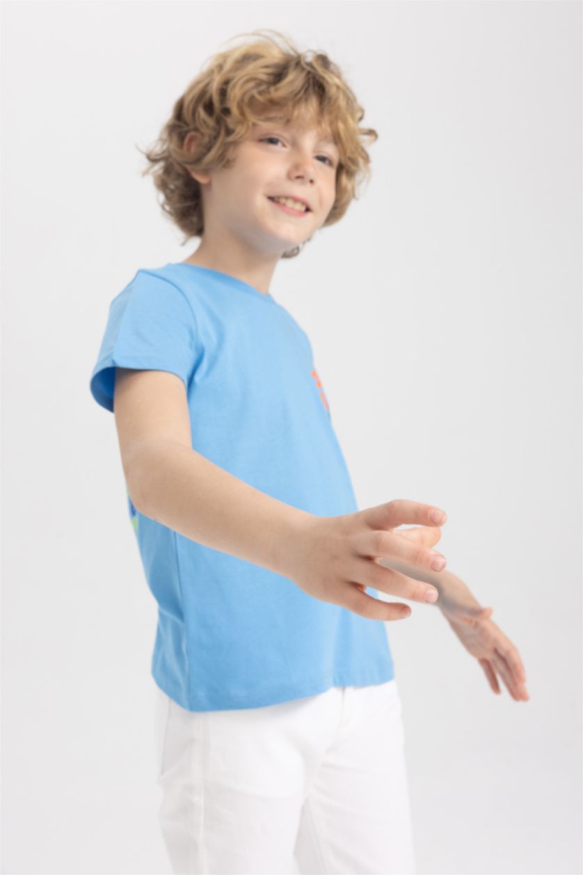 أولادي أزرق تي شيرت قطن اولادي بقصة عادية وياقة دائرية