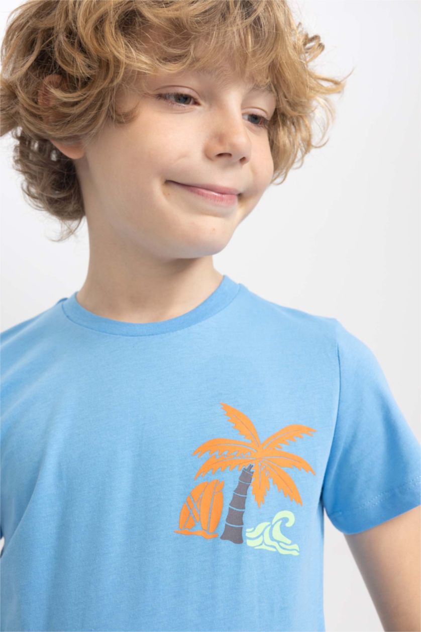 أولادي أزرق تي شيرت قطن اولادي بقصة عادية وياقة دائرية