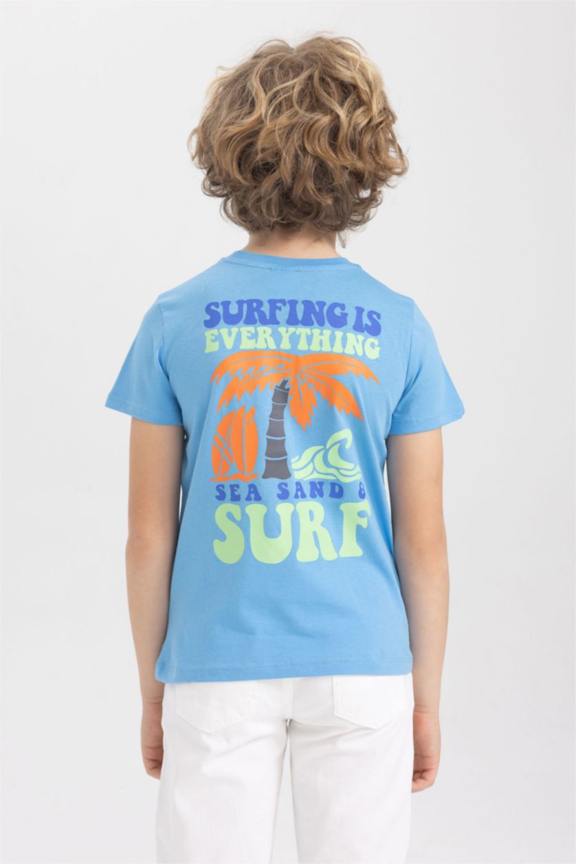 أولادي أزرق تي شيرت قطن اولادي بقصة عادية وياقة دائرية