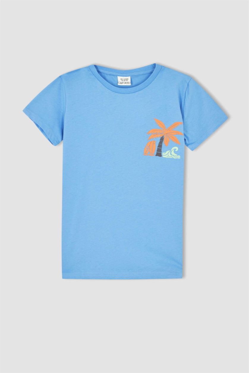 أولادي أزرق تي شيرت قطن اولادي بقصة عادية وياقة دائرية