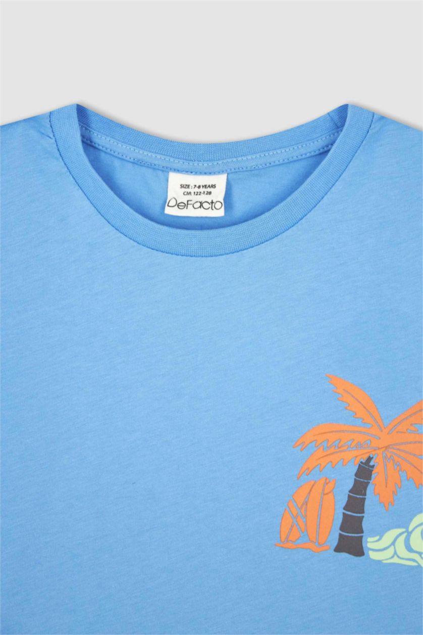 أولادي أزرق تي شيرت قطن اولادي بقصة عادية وياقة دائرية