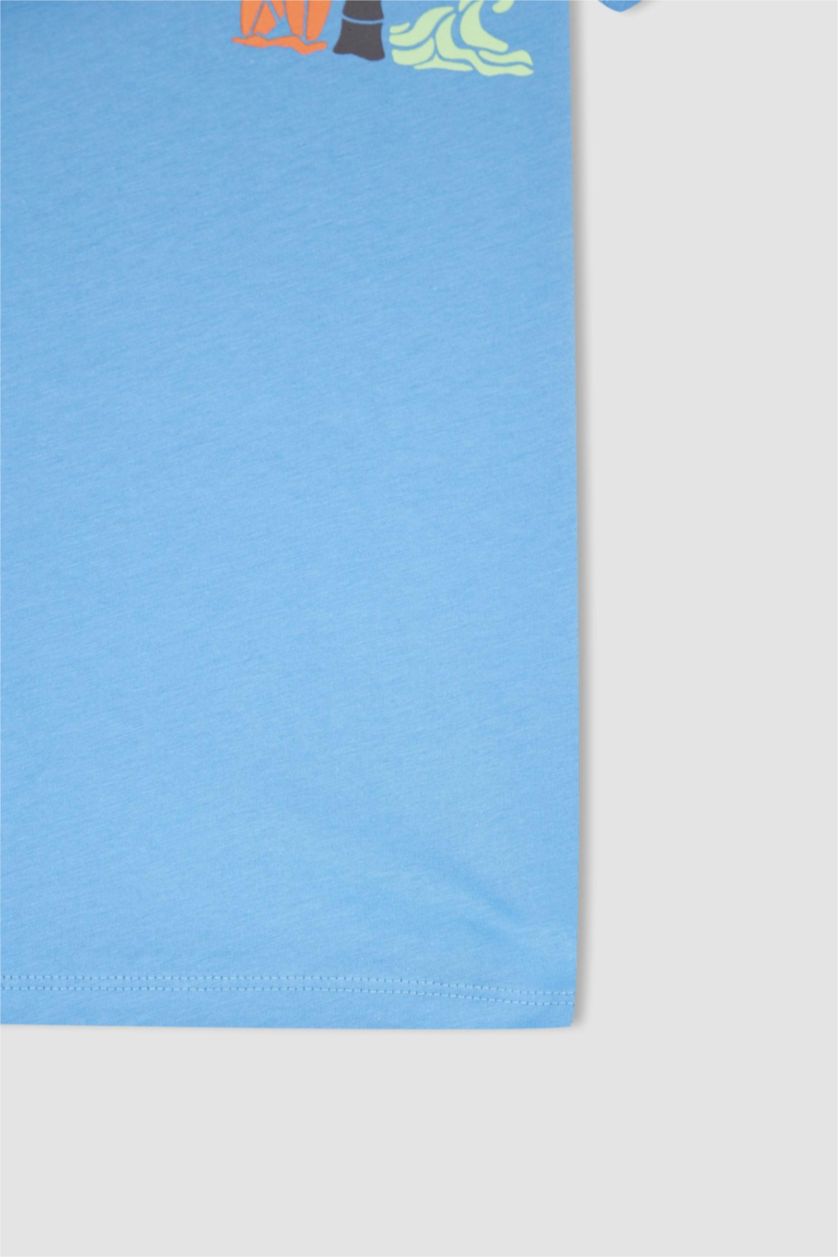 أولادي أزرق تي شيرت قطن اولادي بقصة عادية وياقة دائرية