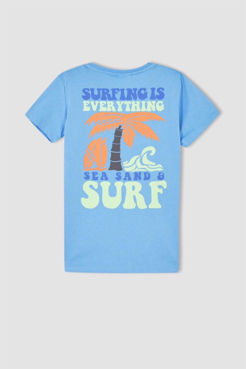 أولادي أزرق تي شيرت قطن اولادي بقصة عادية وياقة دائرية