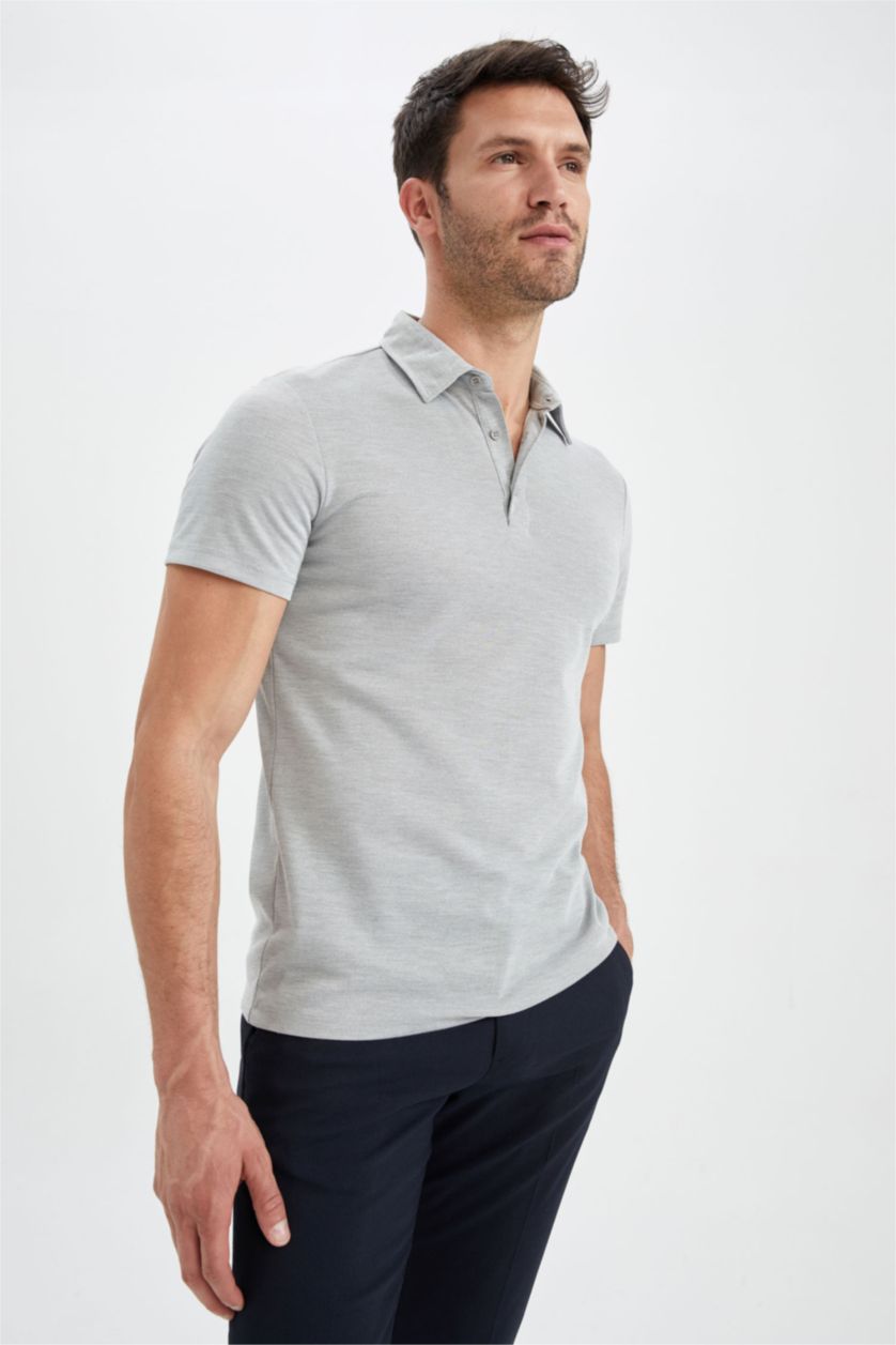 رجال رمادي Slim Fit Short Sleeve Polo T-Shirt