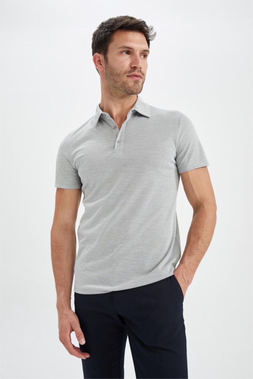 رجال رمادي Slim Fit Short Sleeve Polo T-Shirt