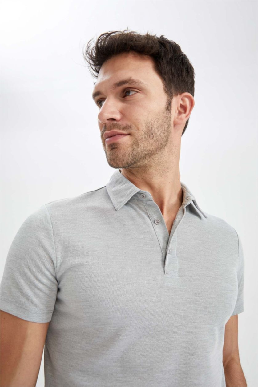 رجال رمادي Slim Fit Short Sleeve Polo T-Shirt
