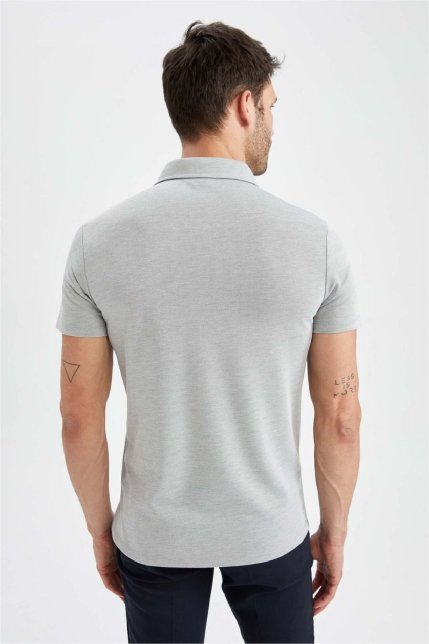 رجال رمادي Slim Fit Short Sleeve Polo T-Shirt