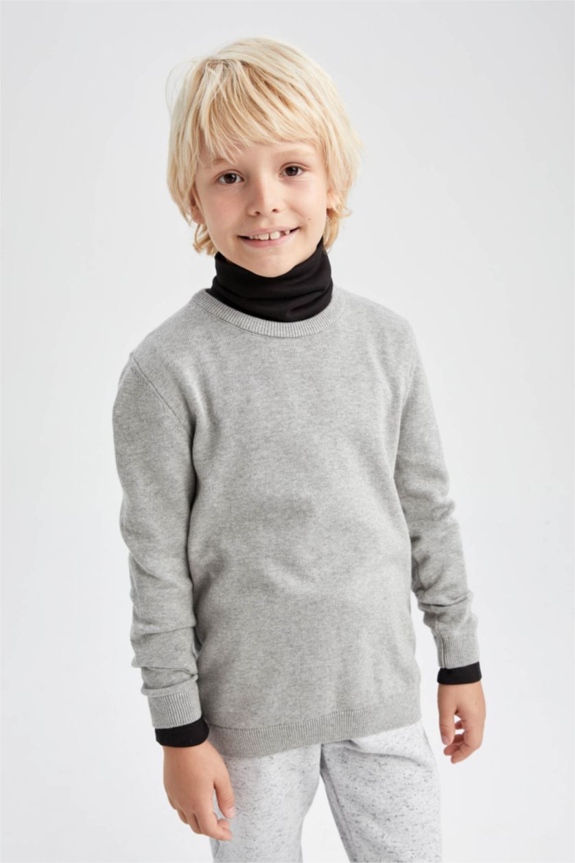 Мальчики и подростки Серый меланж Свитер приталенного кроя из хлопка для мальчиков, Школьная коллекция