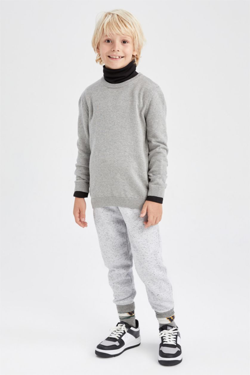 Мальчики и подростки Серый меланж Свитер приталенного кроя из хлопка для мальчиков, Школьная коллекция