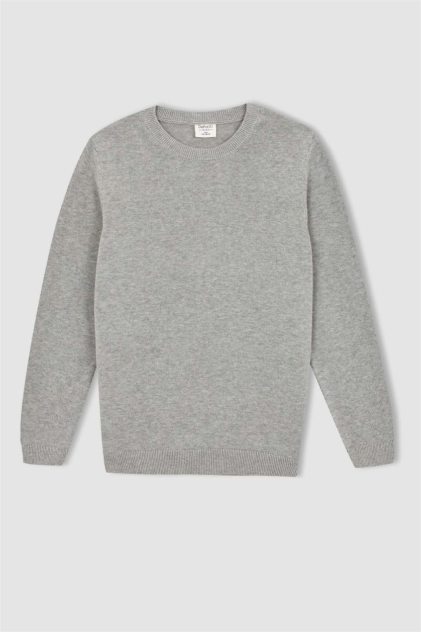 Мальчики и подростки Серый меланж Свитер приталенного кроя из хлопка для мальчиков, Школьная коллекция