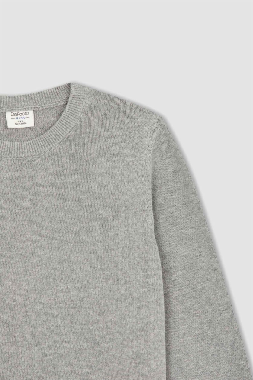 Мальчики и подростки Серый меланж Свитер приталенного кроя из хлопка для мальчиков, Школьная коллекция