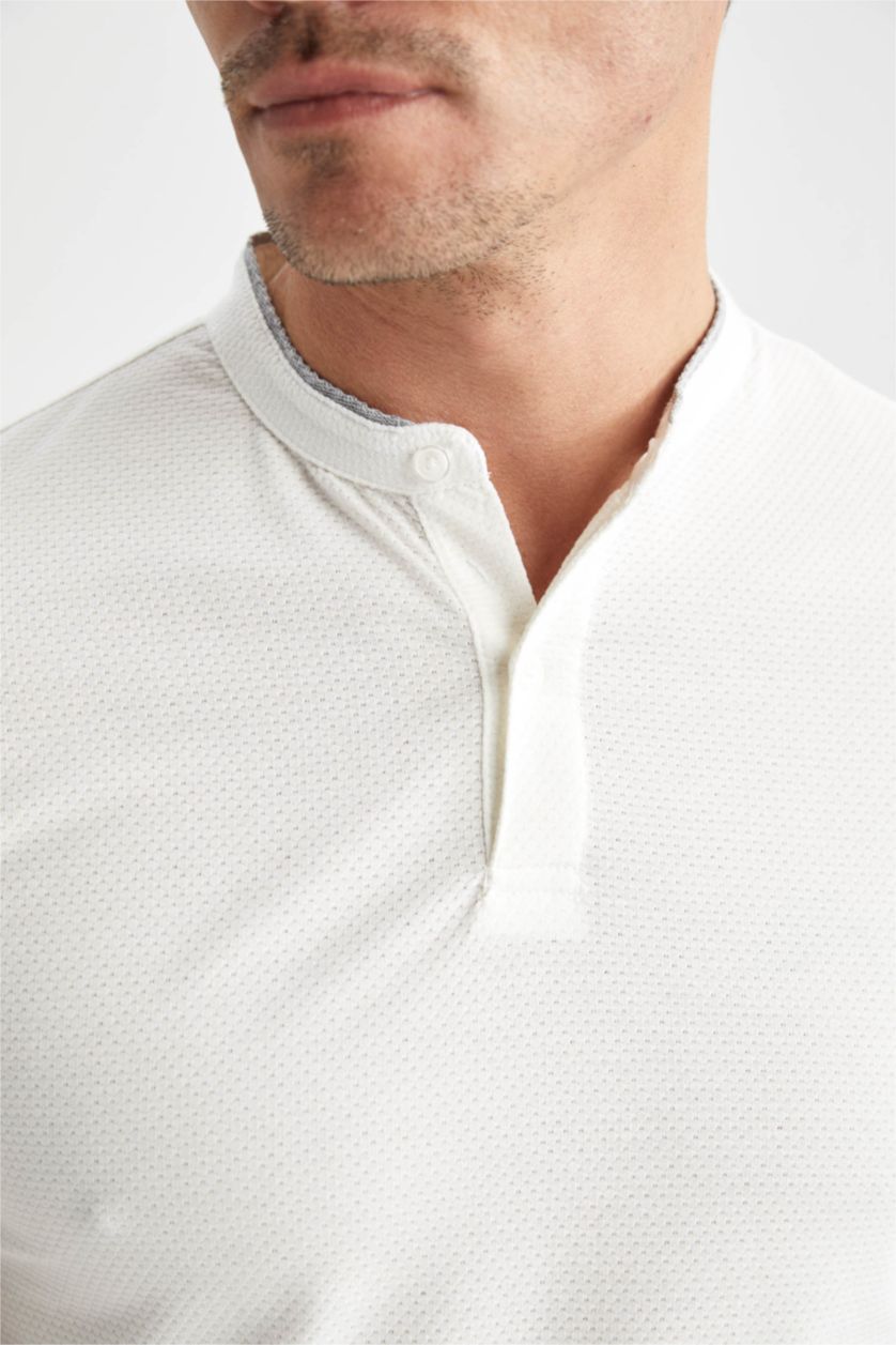 HOMME Blanc T-Shirt Polo Coupe Slim À Col Montant