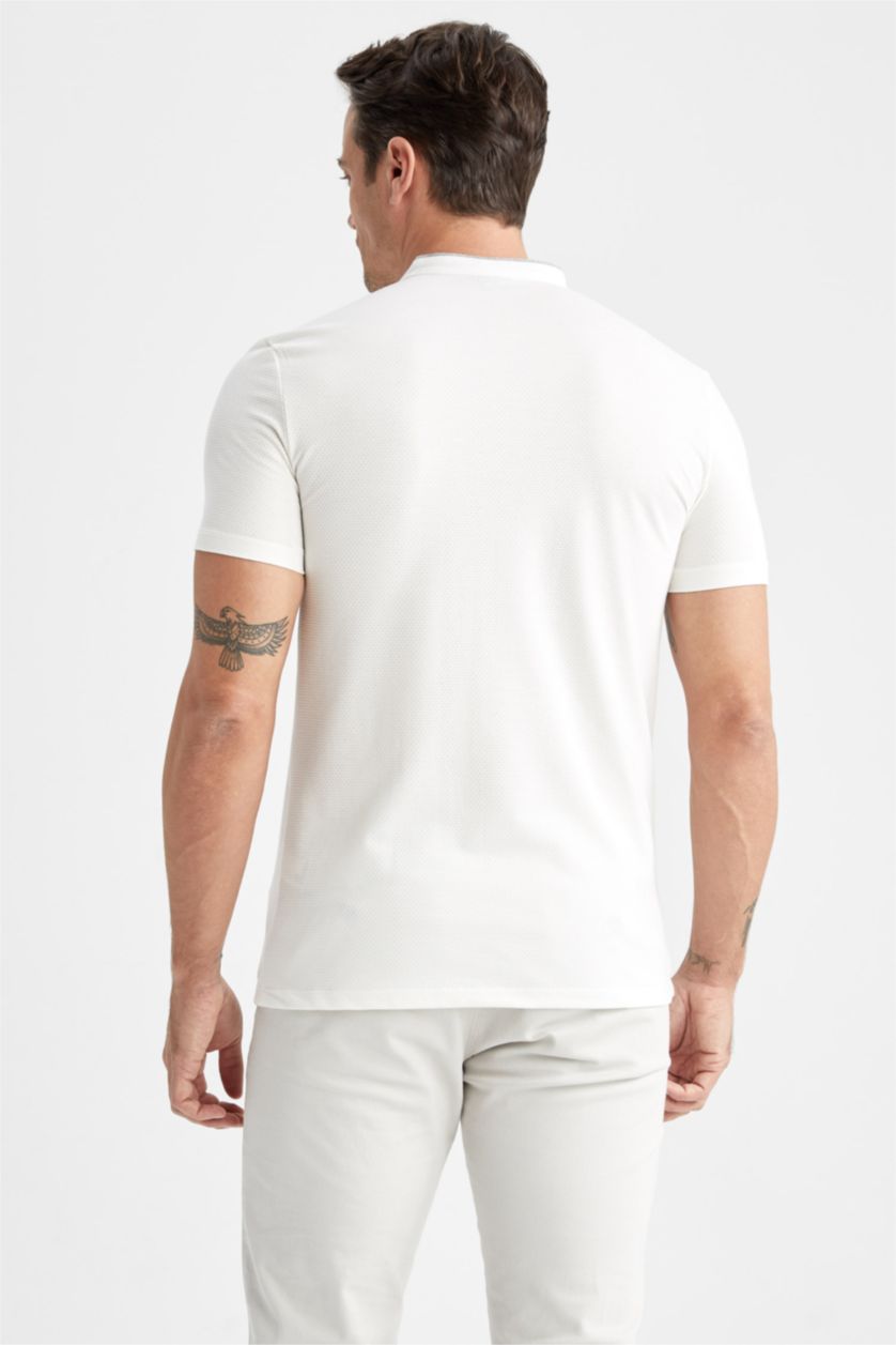 HOMME Blanc T-Shirt Polo Coupe Slim À Col Montant
