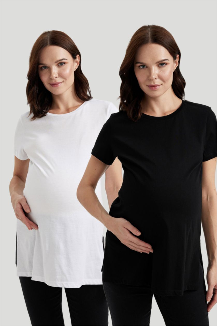Kadın Siyah Regular Fit Bisiklet Yaka Kısa Kollu 2'li Basic Tişört