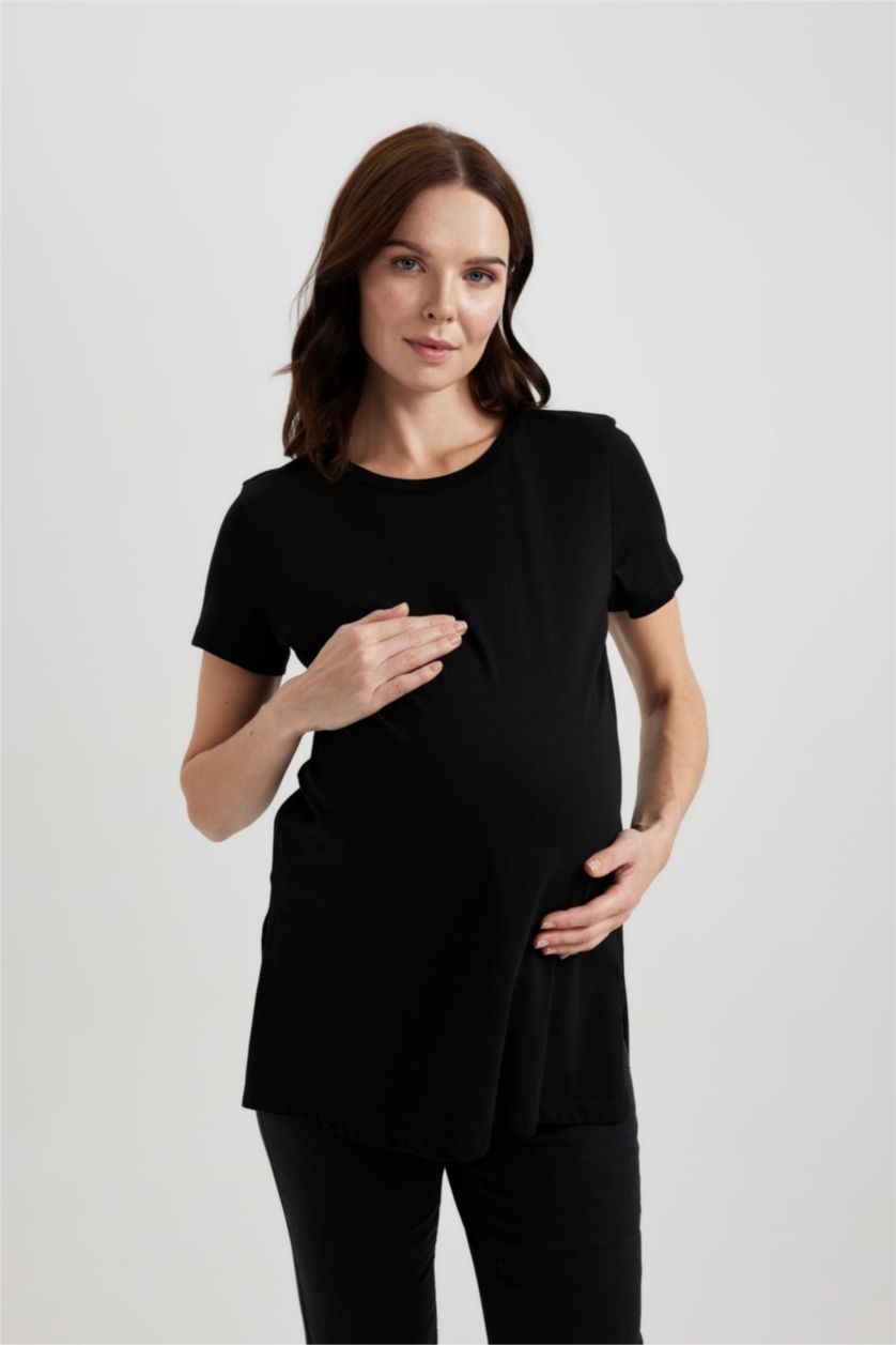 Kadın Siyah Regular Fit Bisiklet Yaka Kısa Kollu 2'li Basic Tişört