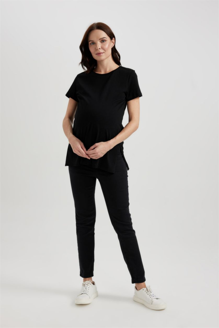 Kadın Siyah Regular Fit Bisiklet Yaka Kısa Kollu 2'li Basic Tişört