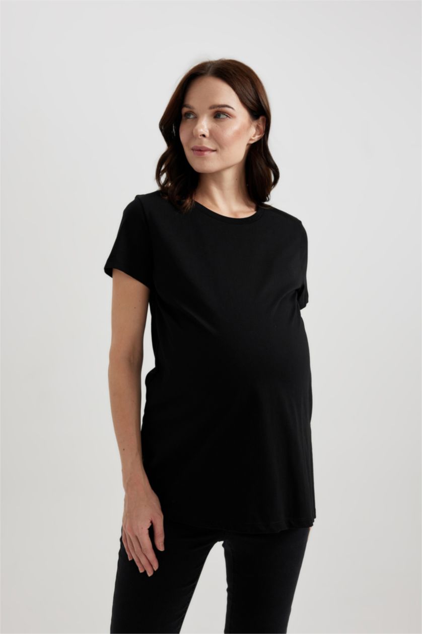 Kadın Siyah Regular Fit Bisiklet Yaka Kısa Kollu 2'li Basic Tişört