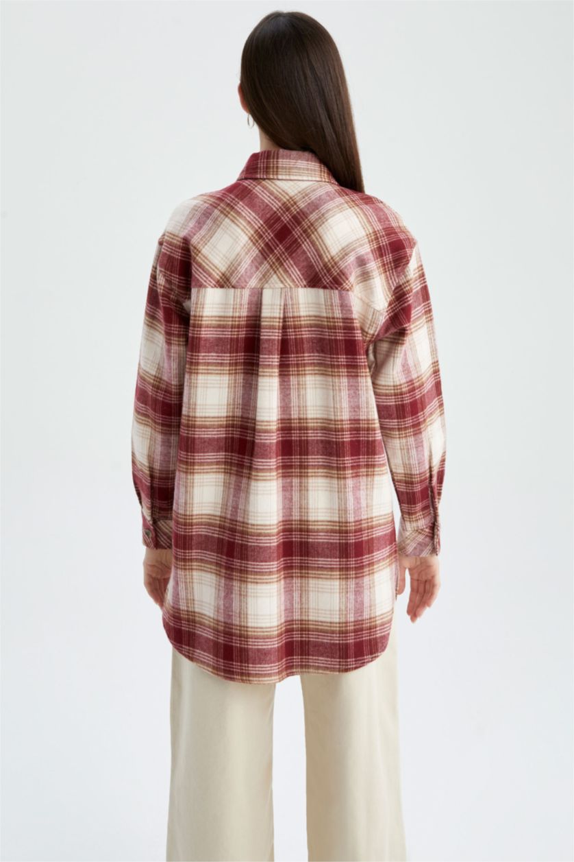 FEMME Bordeaux Tunique à manches longues en flanelle à carreaux coupe classique