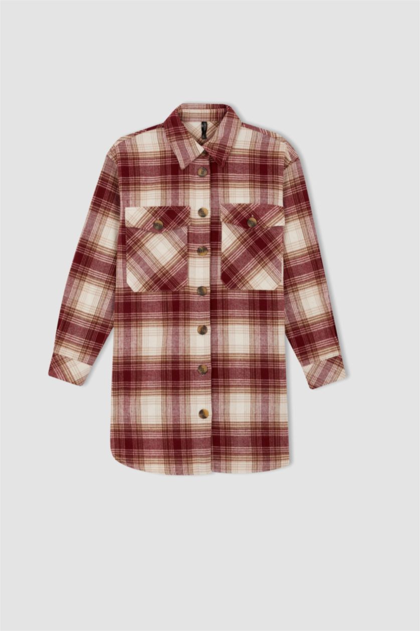 FEMME Bordeaux Tunique à manches longues en flanelle à carreaux coupe classique