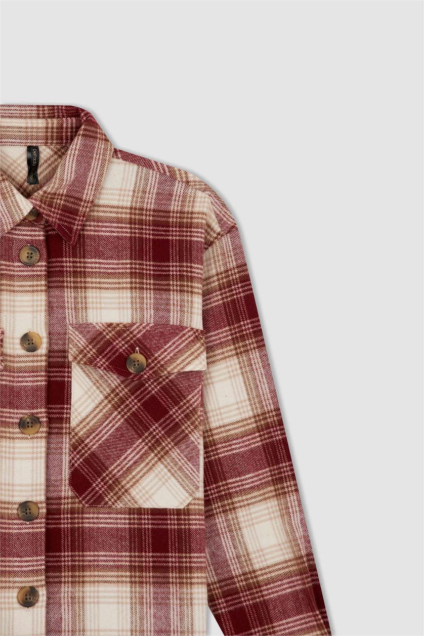 FEMME Bordeaux Tunique à manches longues en flanelle à carreaux coupe classique