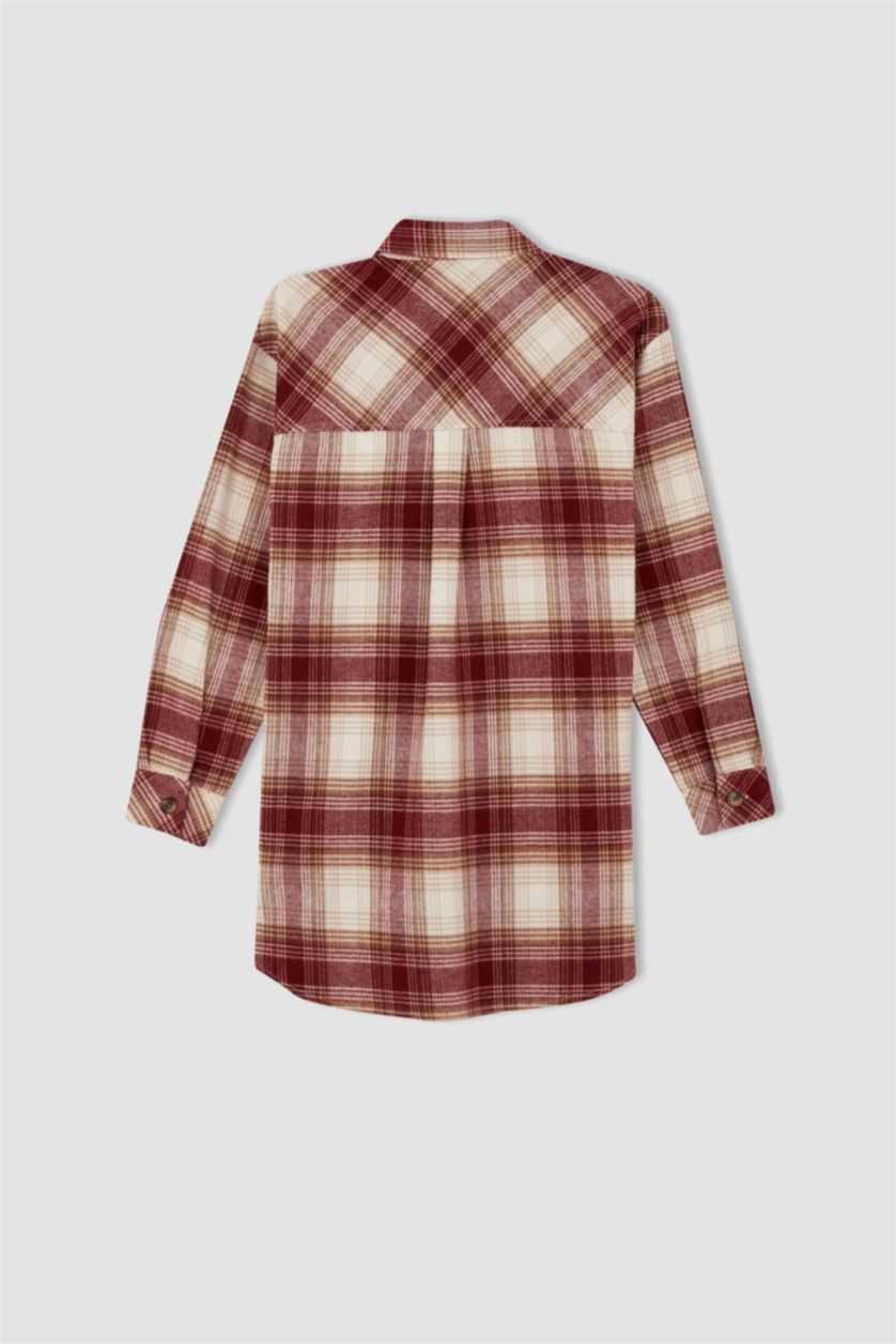 FEMME Bordeaux Tunique à manches longues en flanelle à carreaux coupe classique