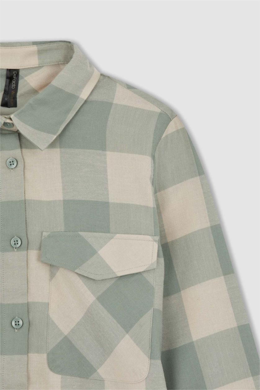 FEMME Turquoise Tunique à manches longues en flanelle à carreaux coupe classique