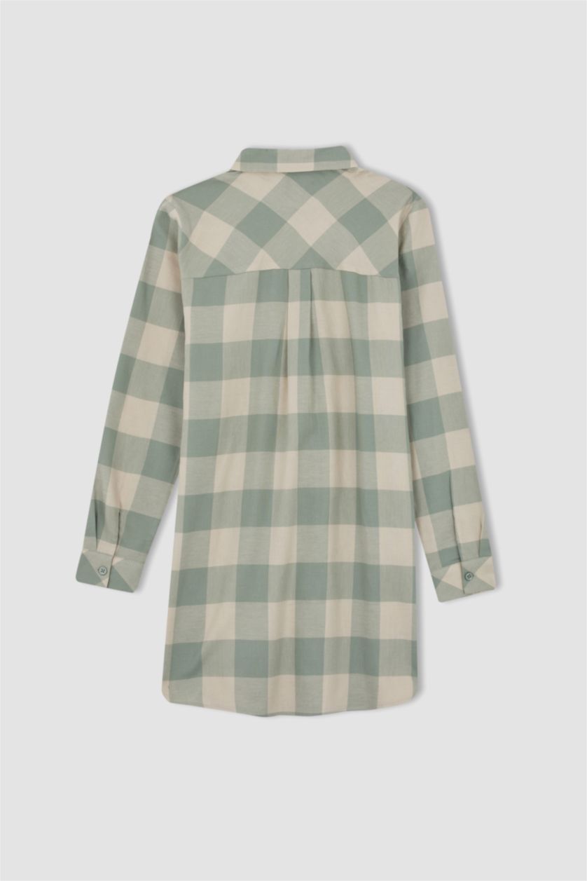 FEMME Turquoise Tunique à manches longues en flanelle à carreaux coupe classique
