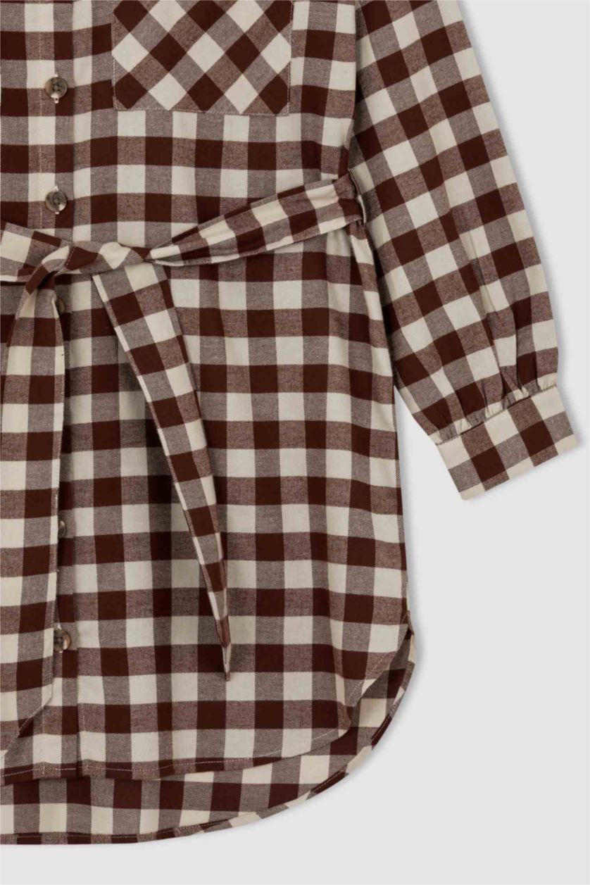 FEMME Kahve Tunique à manches longues en flanelle à carreaux coupe classique