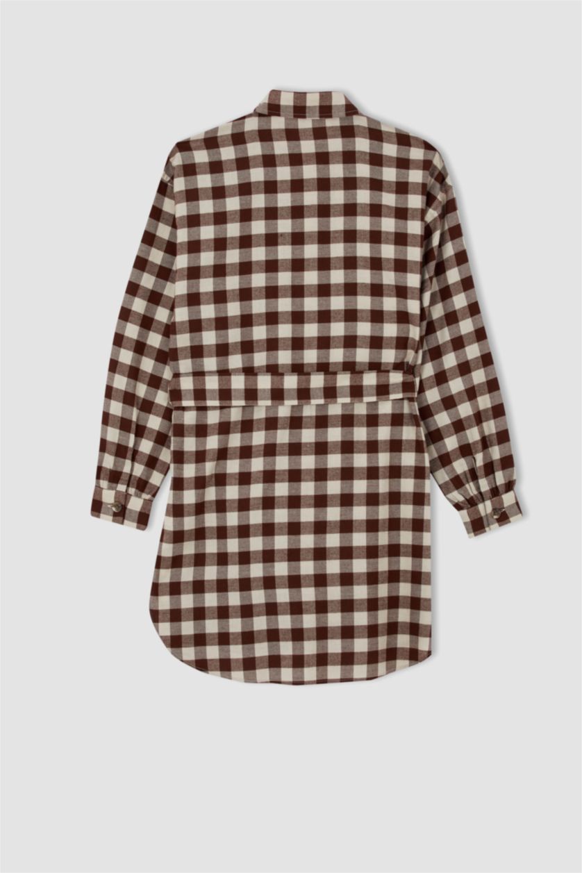 FEMME Kahve Tunique à manches longues en flanelle à carreaux coupe classique