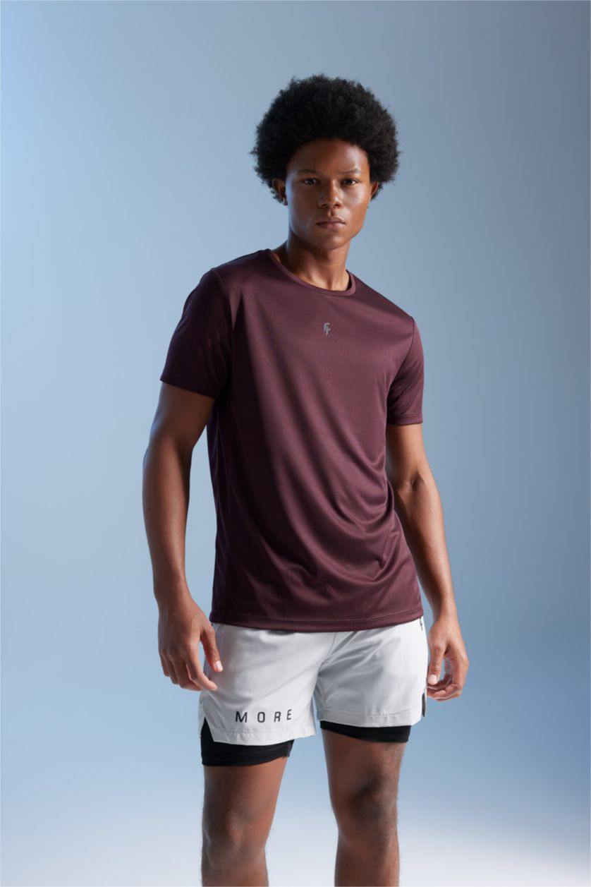 رجالي خمري تي شيرت رياضي سليم فيت مطبوع برقبة مستديرة