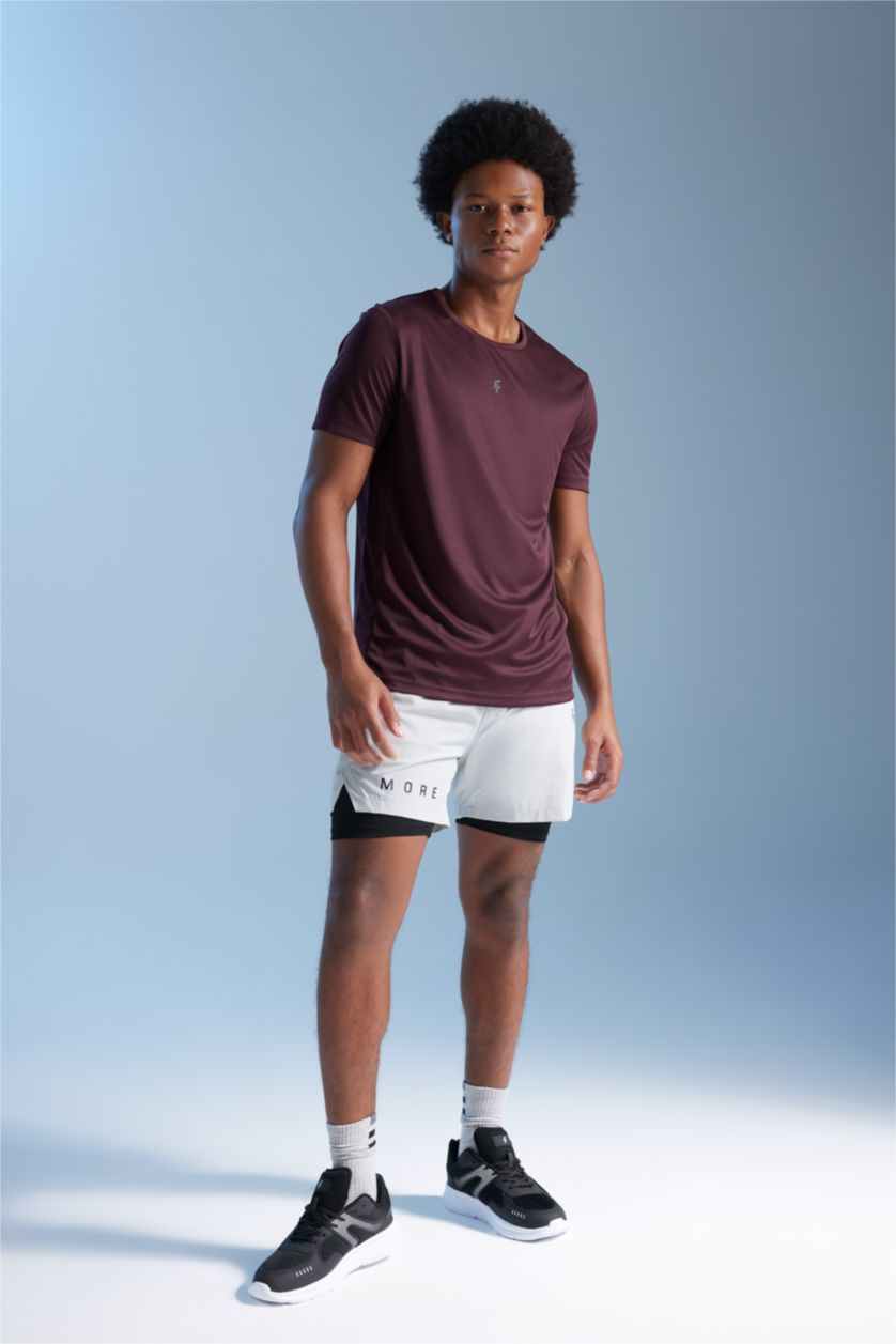 رجالي خمري تي شيرت رياضي سليم فيت مطبوع برقبة مستديرة