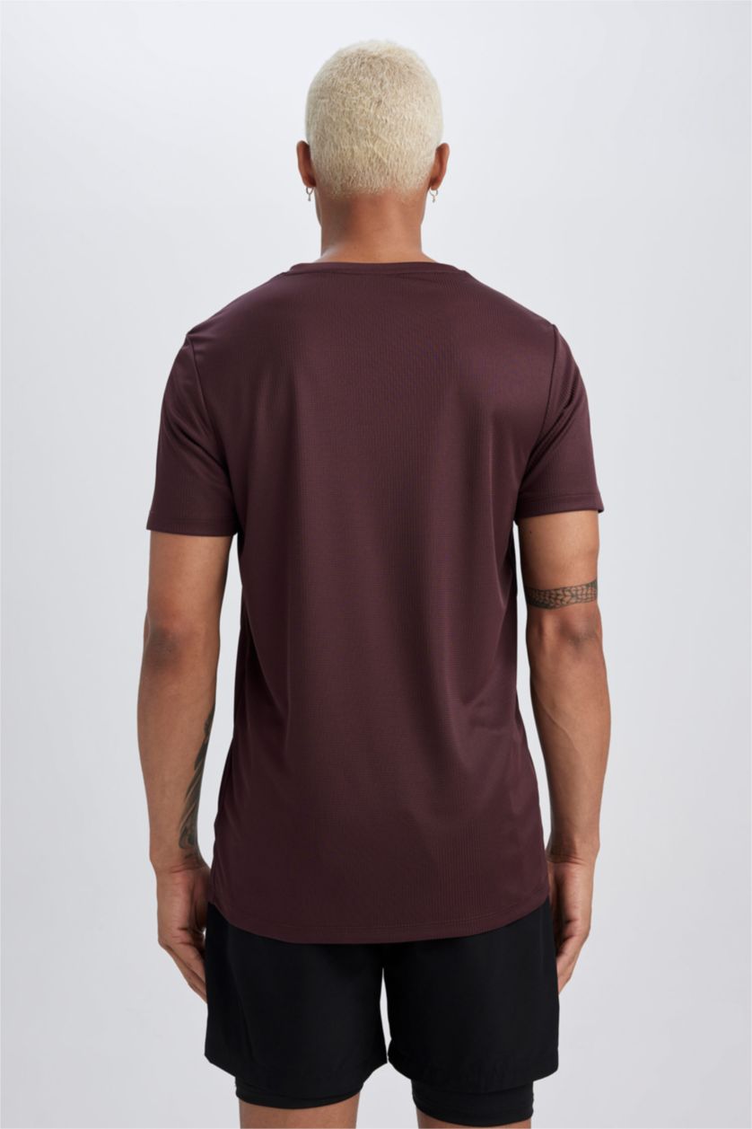 رجالي خمري تي شيرت رياضي سليم فيت مطبوع برقبة مستديرة