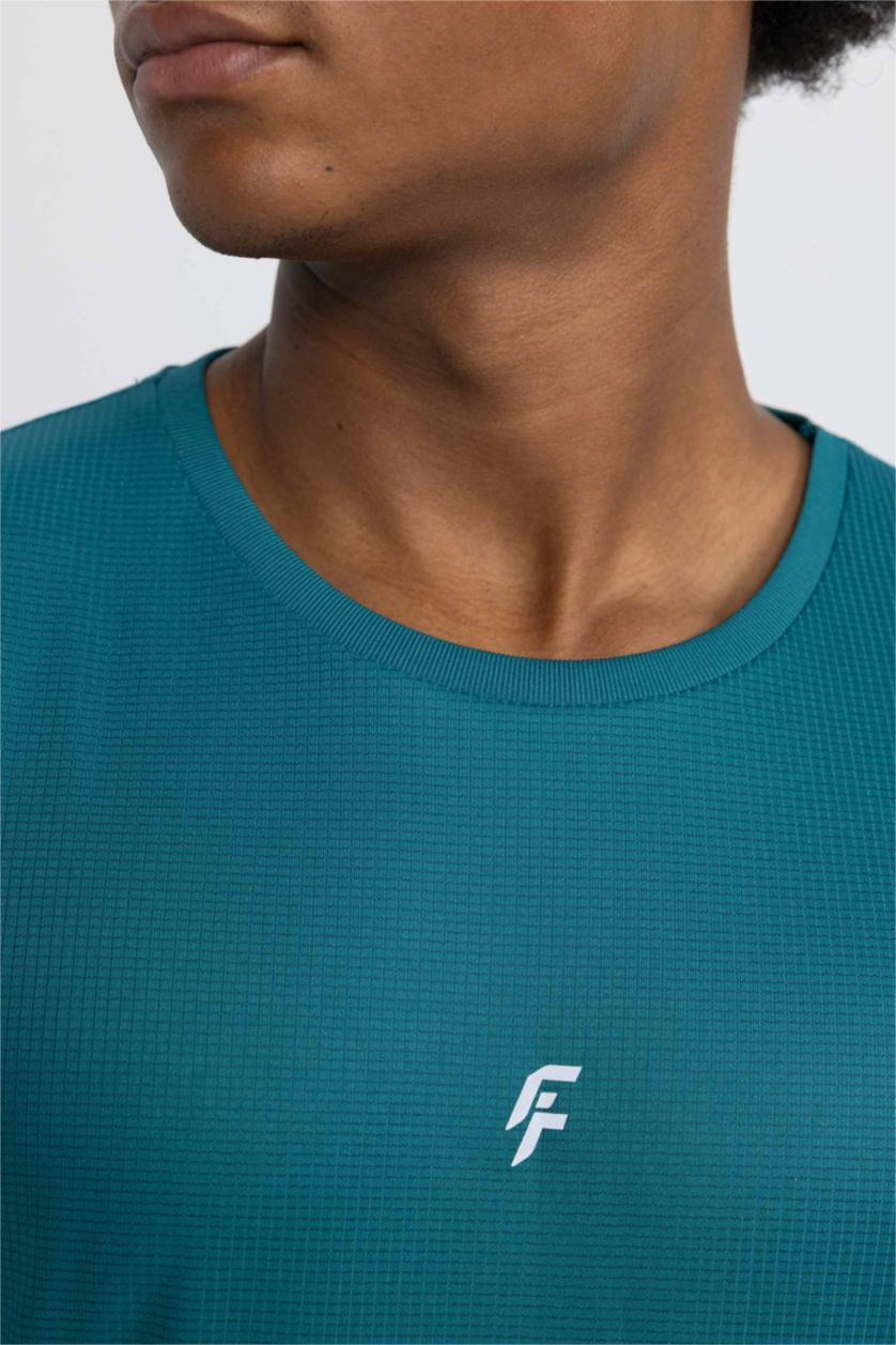 رجال أخضر غامق تيشيرت رياضي سليم فيت مطبوع من DeFactoFit