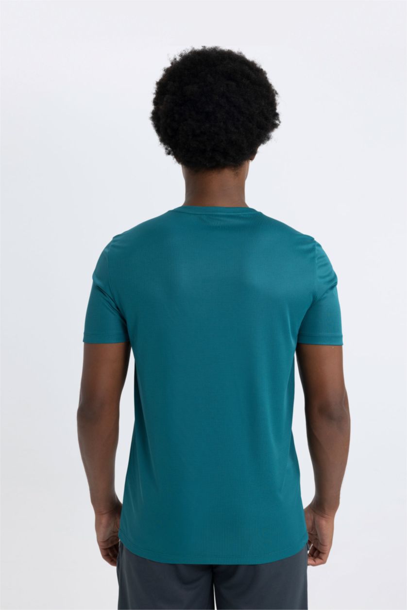 رجال أخضر غامق تيشيرت رياضي سليم فيت مطبوع من DeFactoFit