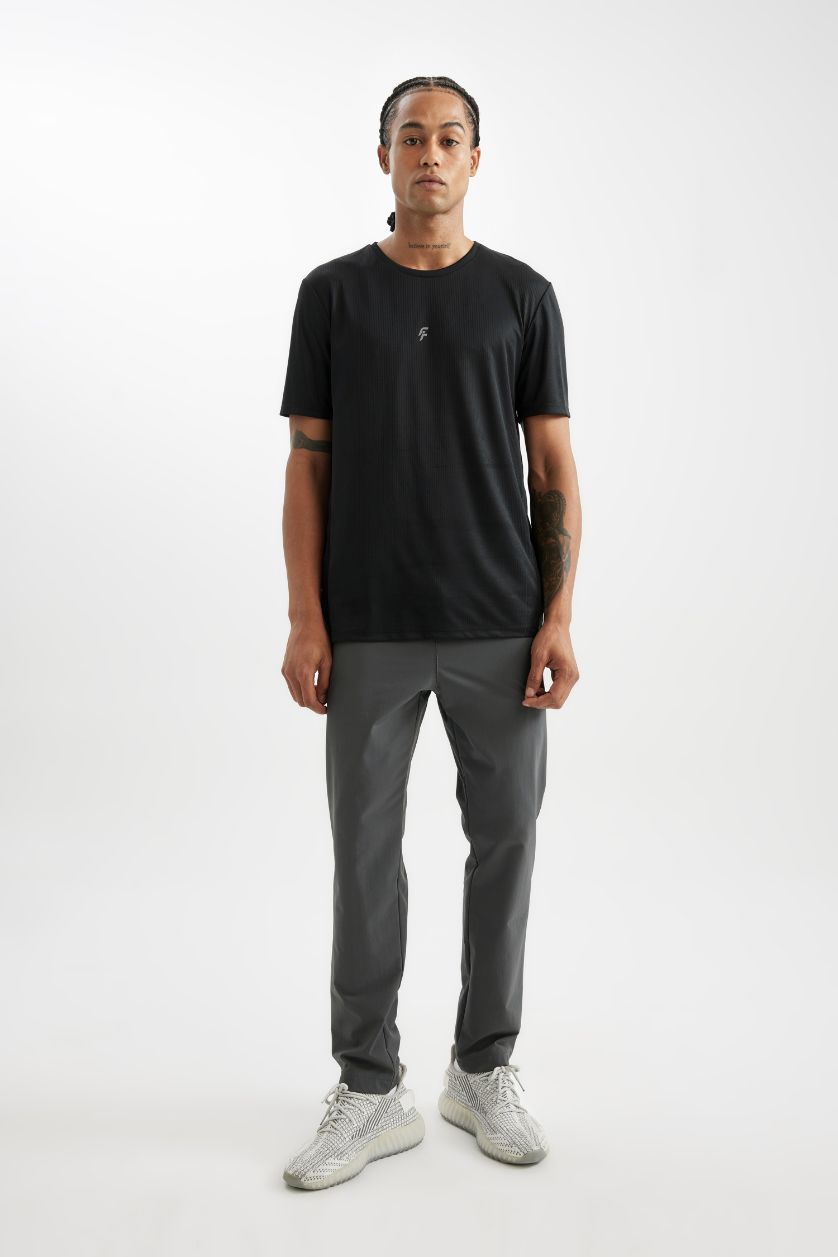 Erkek Siyah Slim Fit Dar Kesim Bisiklet Yaka Baskılı Sporcu Kısa Kollu Tişört