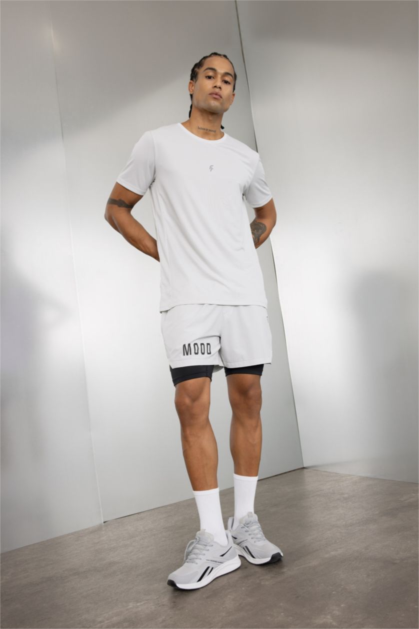 Erkek Taş Slim Fit Dar Kesim Bisiklet Yaka Baskılı Sporcu Kısa Kollu Tişört