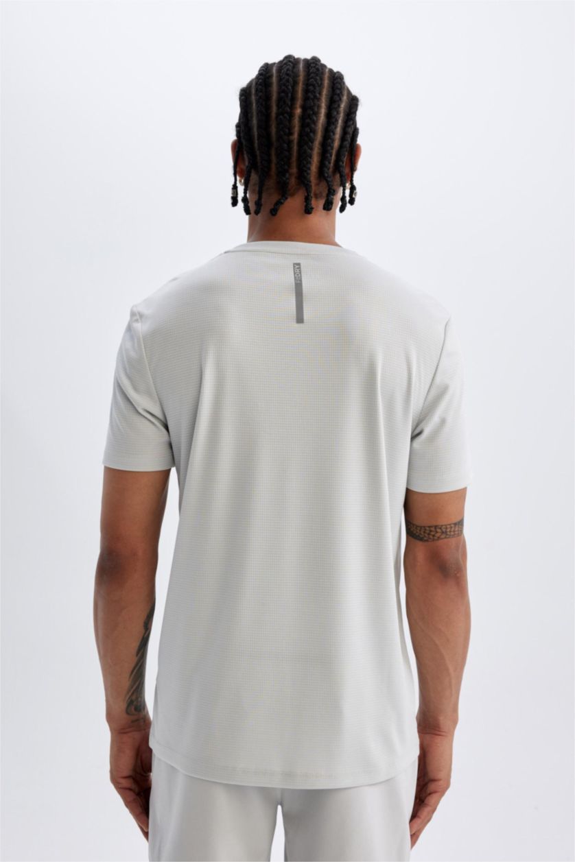 Erkek Taş Slim Fit Dar Kesim Bisiklet Yaka Baskılı Sporcu Kısa Kollu Tişört