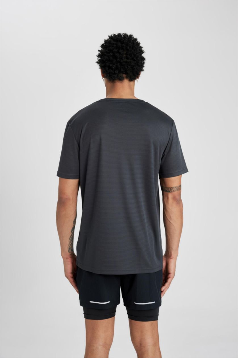 MAN Anthracite DeFactoFit Slim Fit Crew Neck Printed Sports T-Shirt