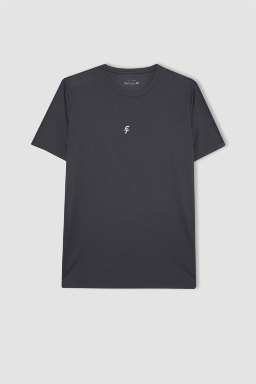 MAN Anthracite DeFactoFit Slim Fit Crew Neck Printed Sports T-Shirt