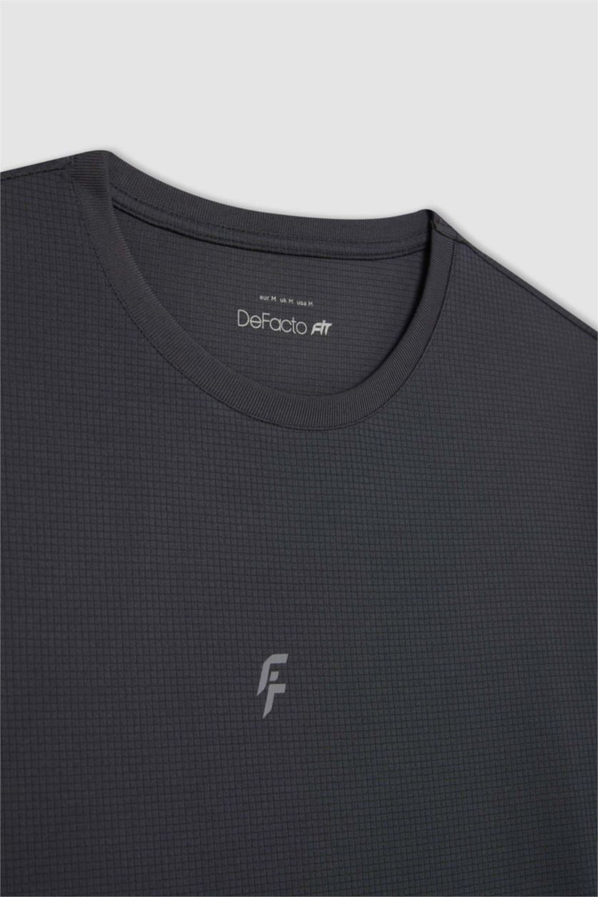 MAN Anthracite DeFactoFit Slim Fit Crew Neck Printed Sports T-Shirt