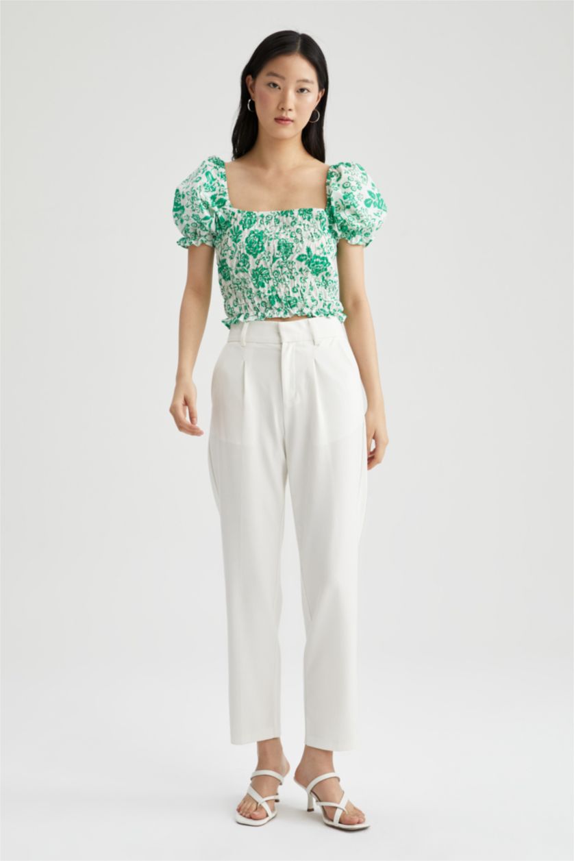 FEMME Blanc Blouse à manches courtes Voile Coupe Slim Col Carré