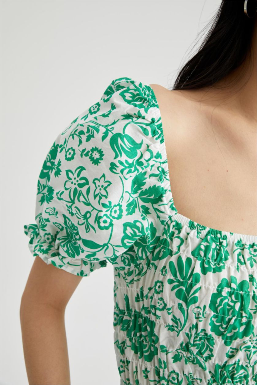 FEMME Blanc Blouse à manches courtes Voile Coupe Slim Col Carré