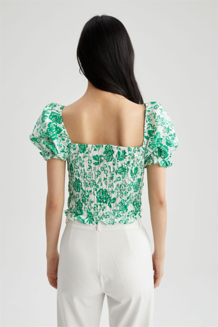 FEMME Blanc Blouse à manches courtes Voile Coupe Slim Col Carré