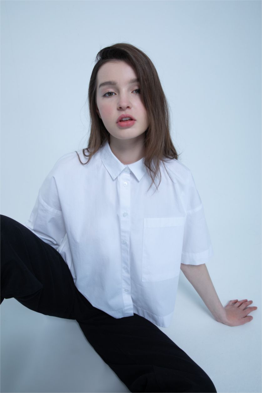 FEMME Blanc Chemise coupe oversize en popeline à col chemise et manches courtes