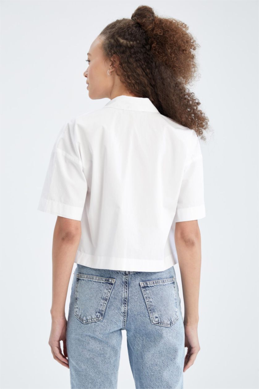 FEMME Blanc Chemise coupe oversize en popeline à col chemise et manches courtes